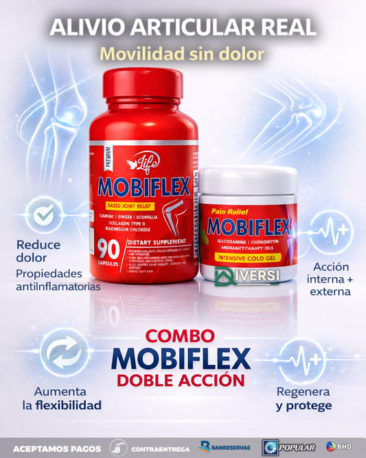 Combo Mobiflex: Frasco con 90 Capsulas con Colageno Hidrolizado + Gel Frio Intensivo