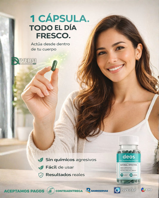 Desodorante Corporal DEOS(30 Cápsulas) | Ayuda a controlar el mal olor corporal desde adentro: Ideal para axilas, sudor fuerte, aliento y olor corporal diario.