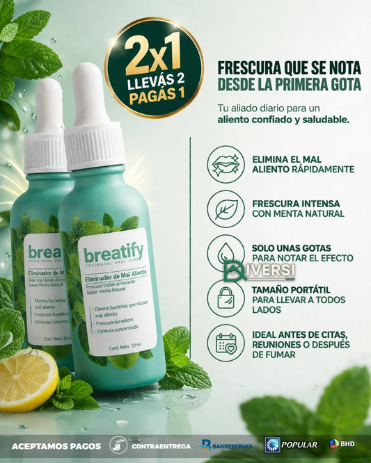 Combo Breatify: Llévate 2 por el precio de 1 | Adiós al mal aliento con solo 3 gotas 💧