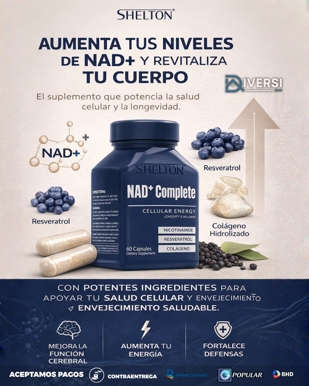 NAD+ Complete SHELTON (60 Cápsulas) | Fórmula Avanzada para Energía y Bienestar Total