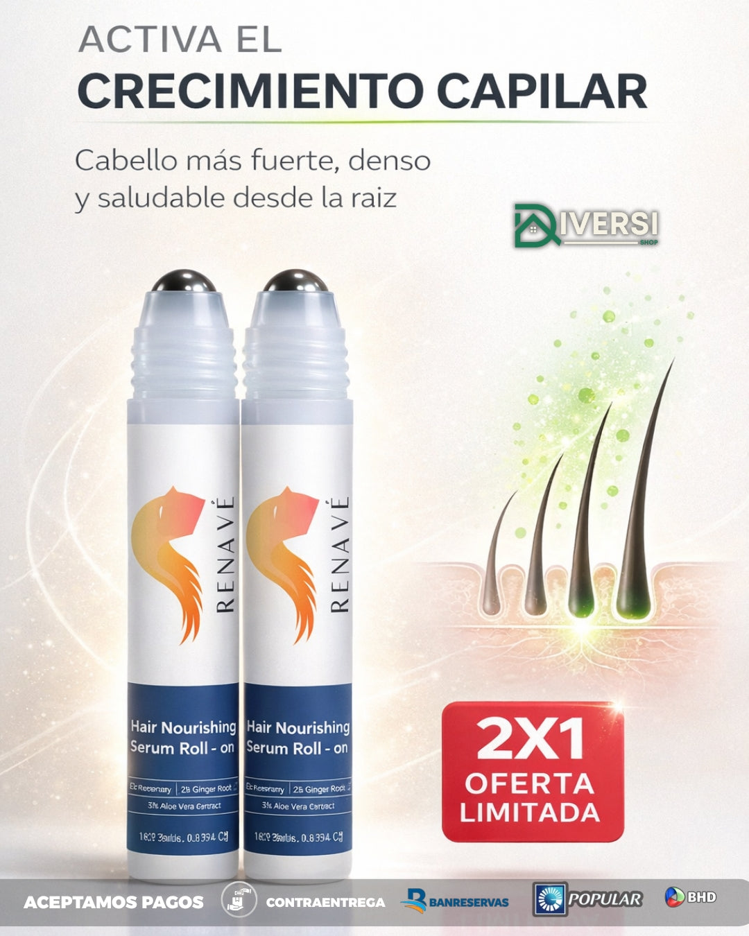 Tratamiento Capilar Renavé Serum Roll-On 2X1 | Para Crecer el Cabello, Reducir la Caída y Ganar Volumen