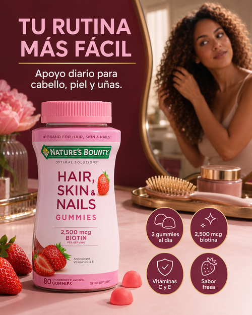 Nature’s Bounty Hair, Skin & Nails| Belleza diaria para cabello, piel y uñas en solo 2 gomitas