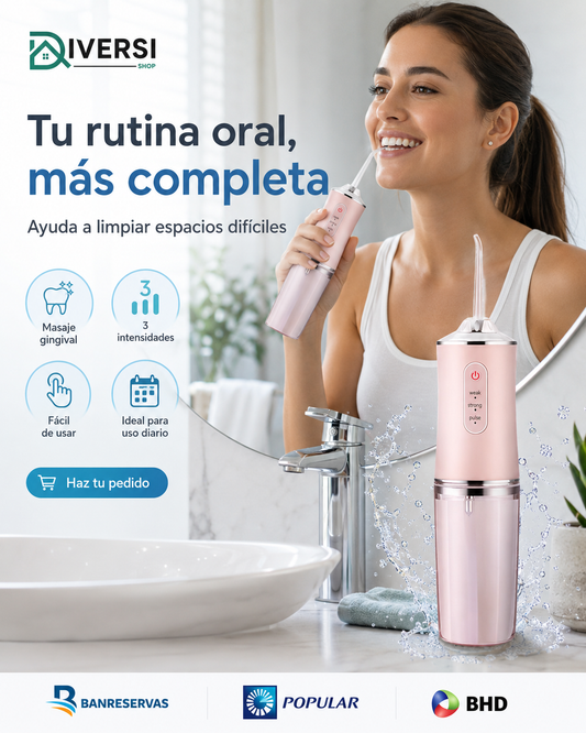 AquaSmile™ | Irrigador Dental Inalámbrico – Limpieza Profunda, Encías Más Limpias y Sonrisa Fresca