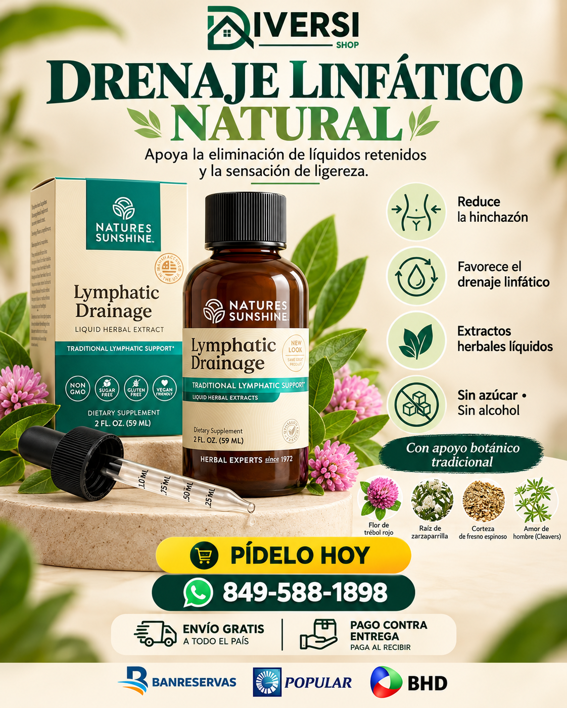 Lymphatic Drainage | Gotas Herbales para Apoyar el Drenaje Linfático, la Hinchazón, Retención de Líquidos y Sensación de Pesadez