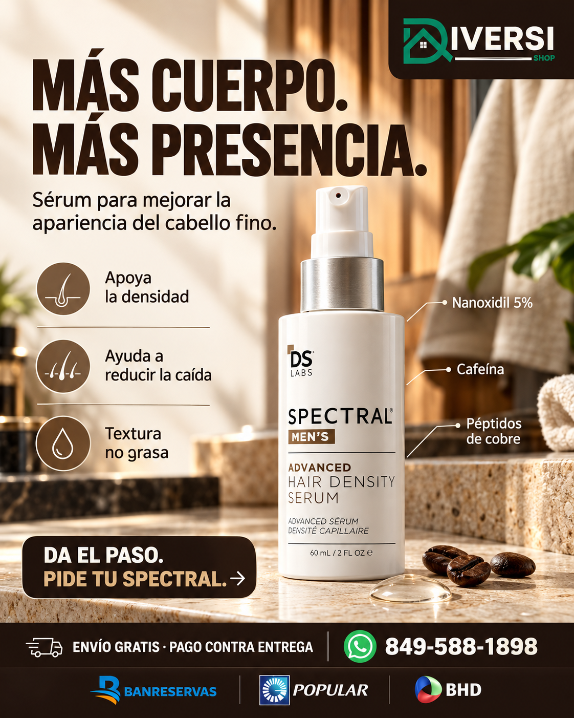 Spectral Men’s | Sérum con Nanoxidil 5% para Cabello y Barba