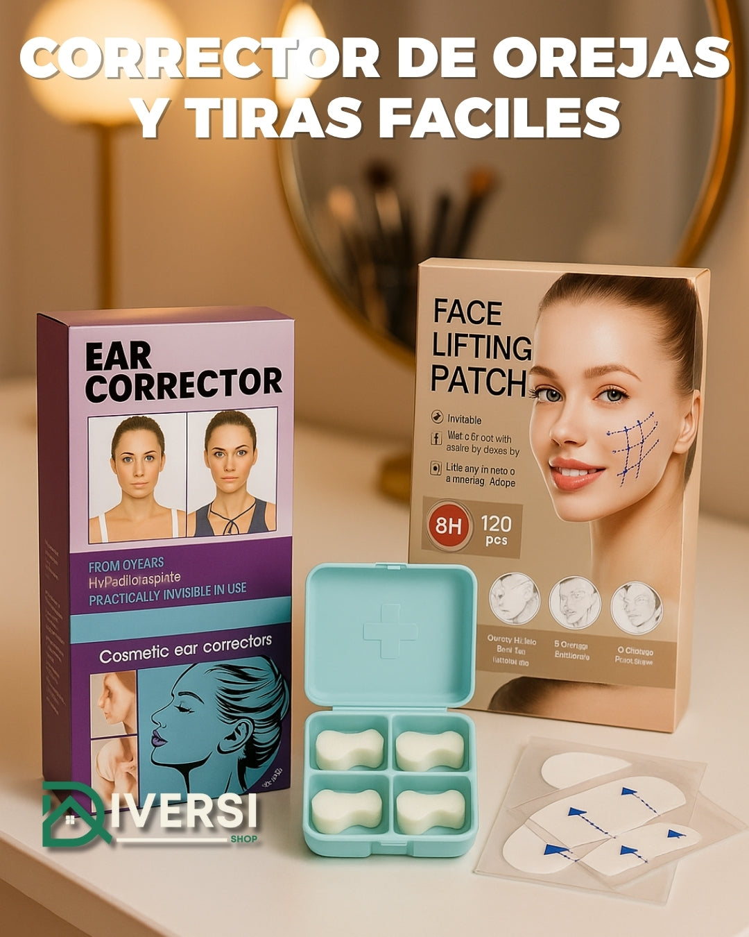 Combo de Belleza Instantánea – Tiras Lifting Faciales + Corrector de Orejas