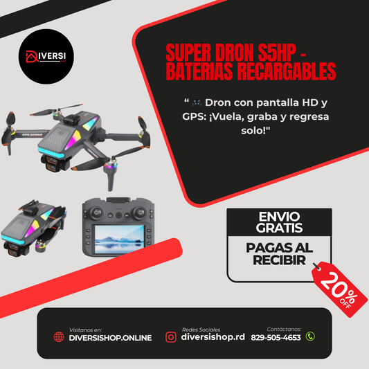 SUPER DRON S5HP - Baterias Recargables “ 🎮 Dron con pantalla HD y GPS: ¡Vuela, graba y regresa solo!"
