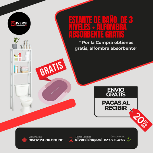 Estante de baño de 3 niveles con alfombra absorbente GRATIS – ¡Organiza, decora y protege tu espacio en un solo paso! 🧴🧼✨