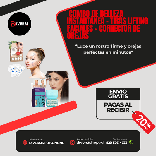 Combo de Belleza Instantánea – Tiras Lifting Faciales + Corrector de Orejas