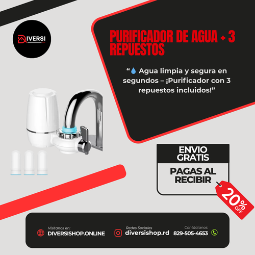 PURIFICADOR DE AGUA PARA GRIFO + 3 REPUESTOS – Agua limpia y segura en segundos