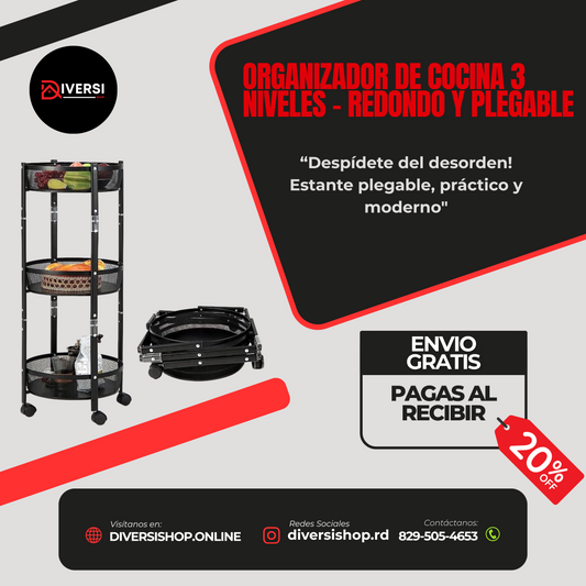 ORGANIZADOR DE COCINA 3 NIVELES- REONDO Y PLEGABLE
