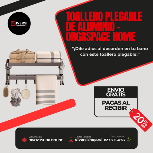 TOALLERO PLEGABLE DE ALUMINIO, OrgaSpace Home - "¡Dile adiós al desorden en tu baño con este toallero plegable!"