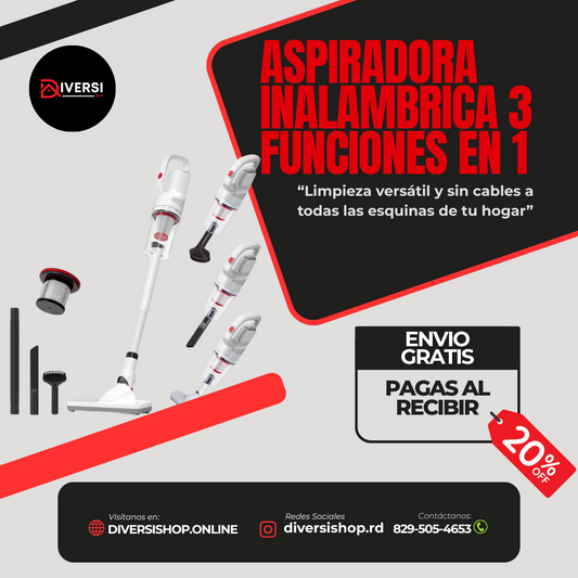 ASPIRADORA INALAMBRICA 3 FUNCIONES EN 1 - Limpieza versatil y sin cables a todas las esquinas de tu hogar