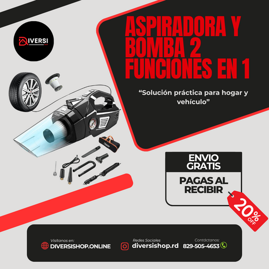 ASPIRADORA Y BOMBA 2 FUNCIONES EN 1  - Solución práctica para hogar y vehículo