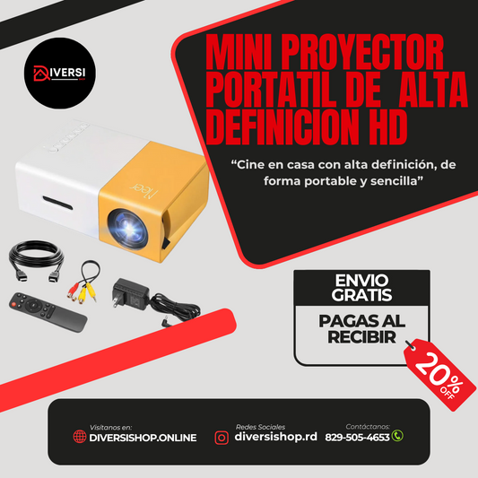MINI PROYECTOR PORTATIL DE  ALTA DEFINICION HD - Cine en casa con alta definición, de forma portable y sencilla