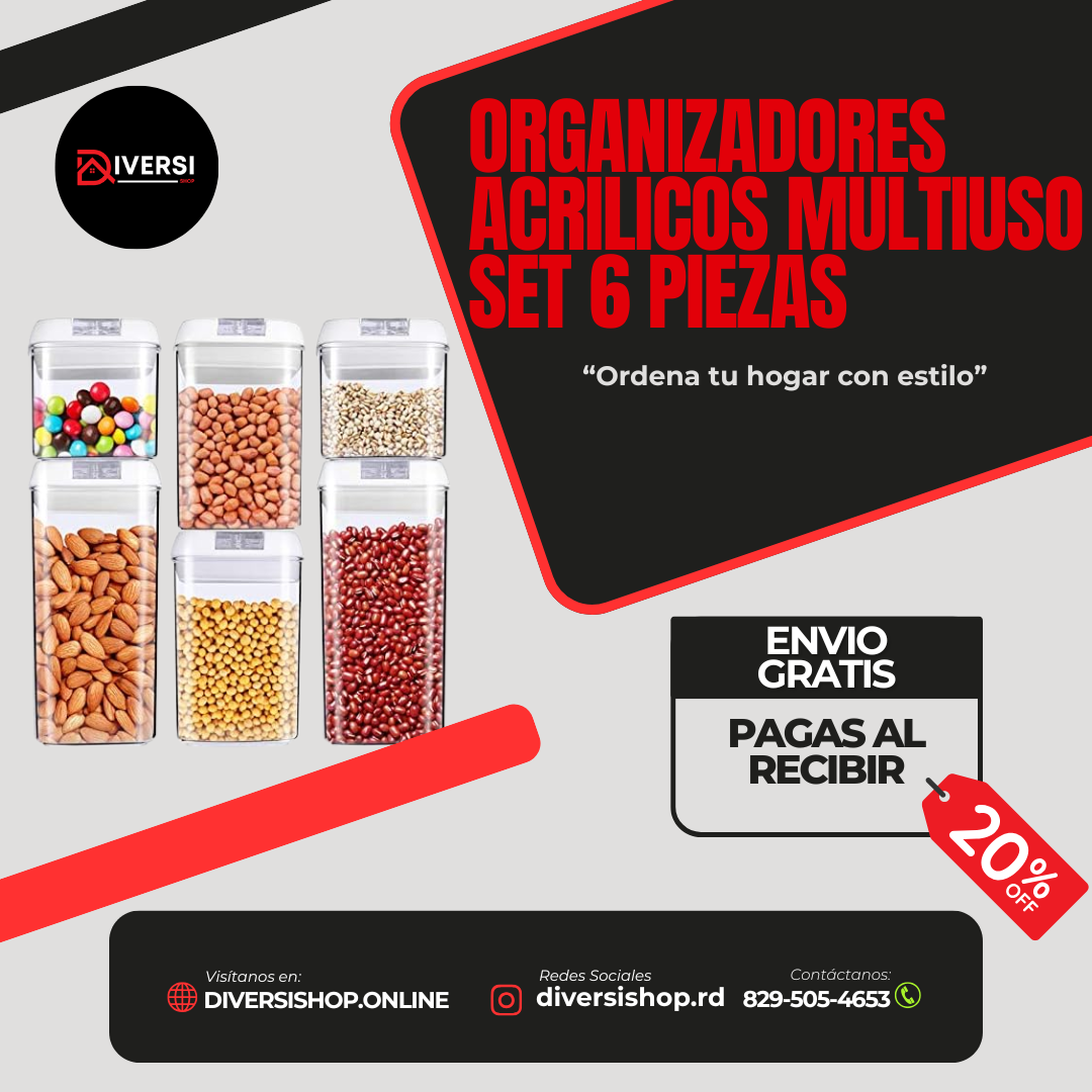 ORGANIZADORES ACRILICOS MULTIUSO SET 6 PIEZAS - Ordena tu hogar con estilo