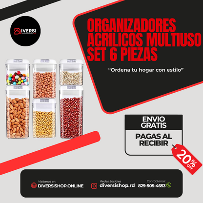 ORGANIZADORES ACRILICOS MULTIUSO SET 6 PIEZAS - Ordena tu hogar con estilo