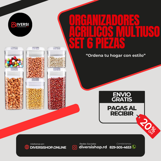 ORGANIZADORES ACRILICOS MULTIUSO SET 6 PIEZAS - Ordena tu hogar con estilo