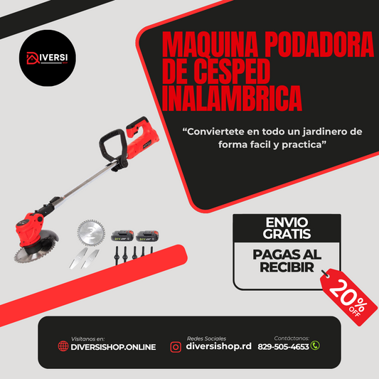 MAQUINA PODADORA DE CESPED INALAMBRICA (2 BATERIAS) - Conviertete en todo un jardinero de forma facil y practica
