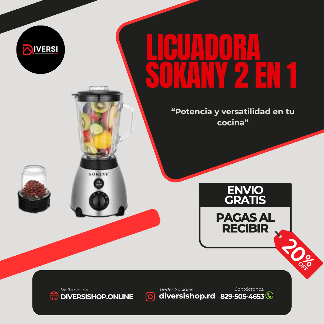 LICUADORA SOKANY 2 EN 1 - Potencia y versatilidad en tu cocina