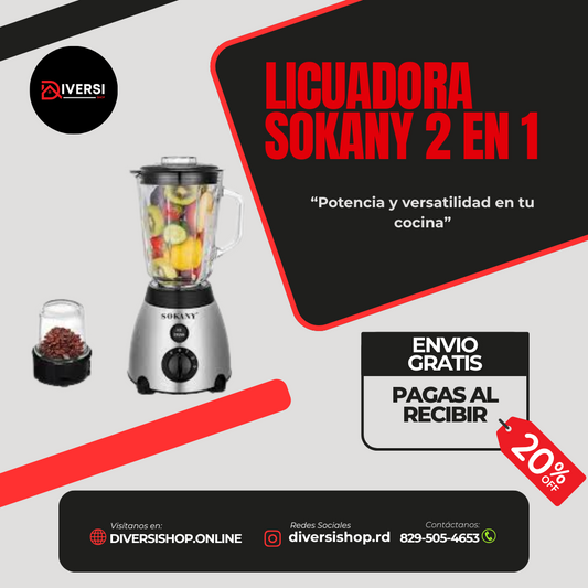 LICUADORA SOKANY 2 EN 1 - Potencia y versatilidad en tu cocina